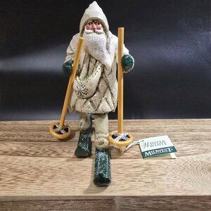 RARE NWT Pam Schifferl Winter White Santa Figurine On Skis Handcrafted Midwest